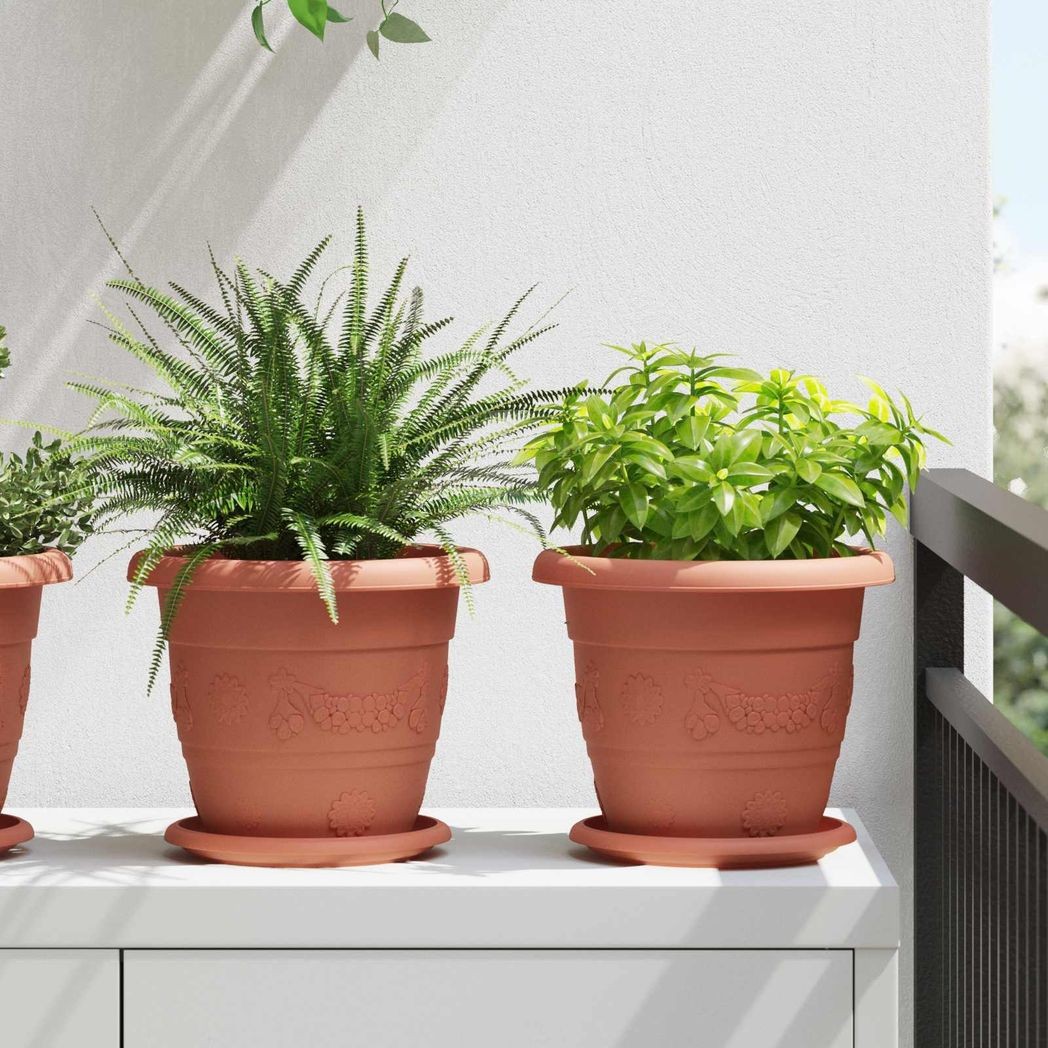 Brick Red Plastic Plant Pots 6pc Ø22x18cm Drainage