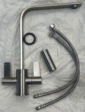 Liquida EB400BS Flat Style Modern Dual Lever Brushed Steel Kitchen Tap - GRADED