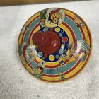 VINTAGE J CHEIN & CO CIRCUS TIN SPINNING TOP TOY Wood HANDLE duck CLOWN Elephant