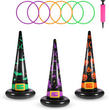 Halloween Ring Toss Game Set, 5Pcs Inflatable Witch Hats with 10Pcs Colorful Pla
