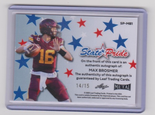 2025 Leaf Metal Red State Pride Max Brosmer Auto #14/15 Minnesota Vikings - Picture 2 of 2