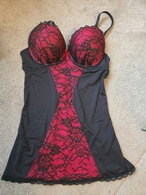 ANN SUMMER VALENTINES BLACK & RED  NEGLIGEE/ BASQUE SIZE 8-10 B/C Cup 