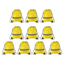 10Pcs Drawstring Bag Drawstring Backpack Bulk Reflective Cinch Sack Yellow