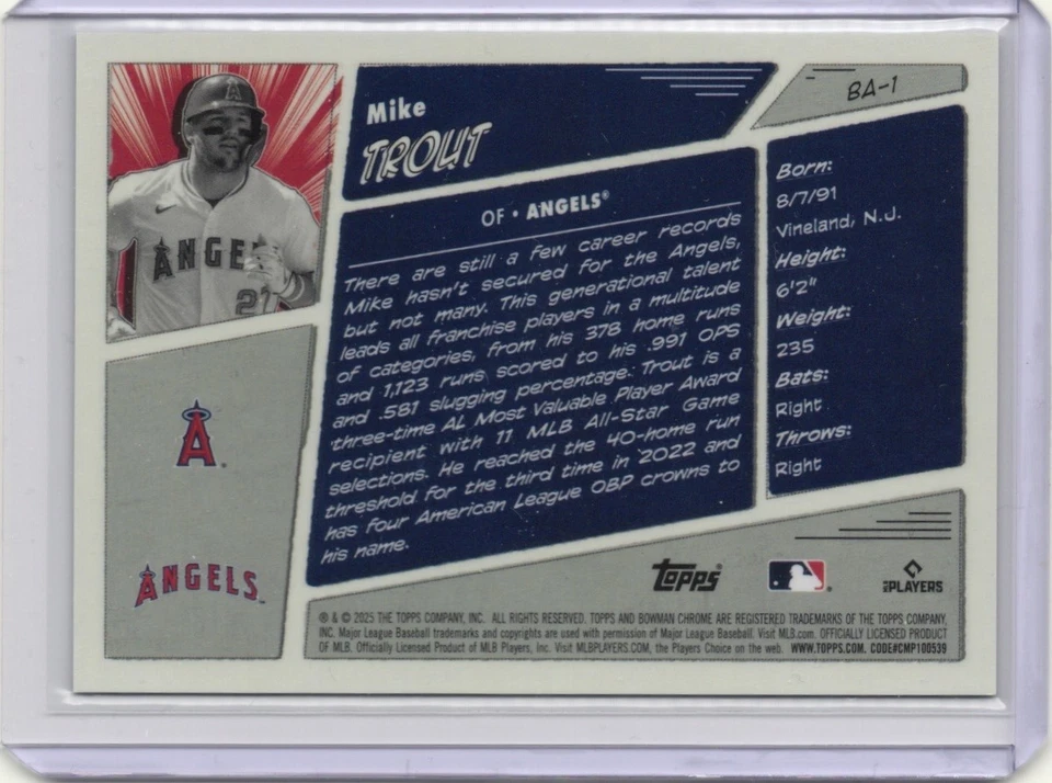 Mike Trout Anime 2025 Bowman Refractor Anime #BA1 — ЧЕХОЛ HIT SSP РЕДКИЙ 💎 - Изображение 2 из 2
