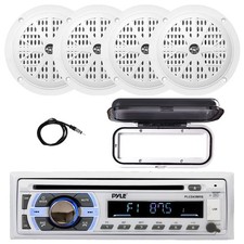 Pyle Marine Bluetooth CD Receiver, Cover, 4x 4'' 100W Boat Speakers, Antenna