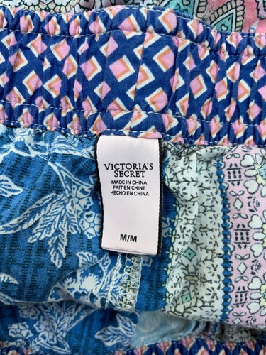 Victoria Secret Pajama Sleep Shorts Medium 29x2.5 Blue Patchwork Cotton Modal - Picture 8 of 8