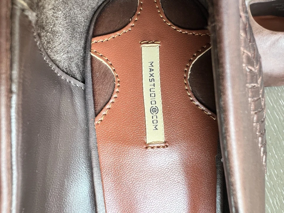 MAXSTUDIO - 真皮革 - Alisa 棕色 Basketweave 厚底粗跟 — 第 3/4 张图片