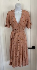 Women’s Faithfull The Brand Floral Plunge V-Neck Tie Waist Midi Dress Size 2