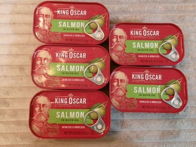 5 Cans King Oscar in Olive Oil Salmon Boneless EXP 2/18/31 FREE SHIPPING