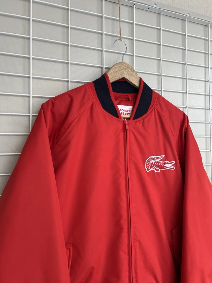 Lacoste Live Embroidered Logo Bomber Jacket Mens Size 50 or M Red Zip Harrington - Image 3 of 4