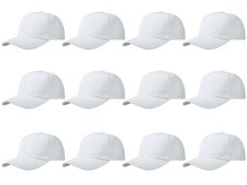 Plain Blank Baseball Caps Adjustable Back Strap Wholesale LOT 12 Pack 001-White