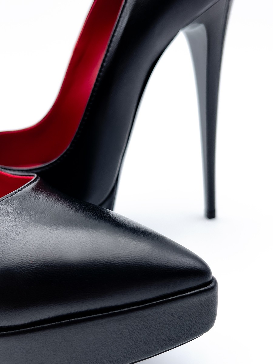 Escarpins 1969 Made In Italy 'Hot Chick' - Talon Aiguille Plateau - Noir Cuir - Taille 38 Neuf