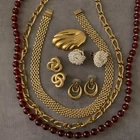 Vintage Signed Jewelry Lot Monet Trifari Marvella Gold Tone Necklace Earrings