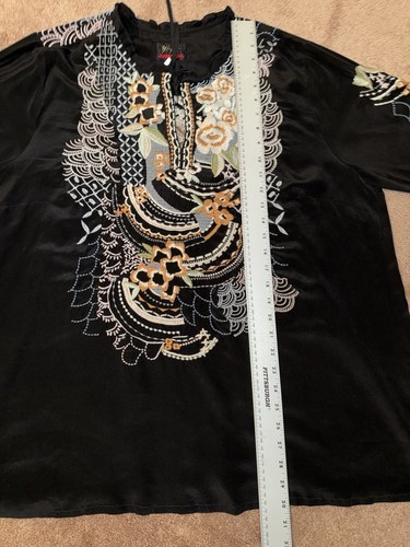 Johnny Was Biya Bassett Ruched Silk Blouse Womens Size 2X Black - Picture 6 of 8
