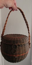 Antique Hand Made Woven Basket with Lid Pocketbook Purse Hand Bag Unique