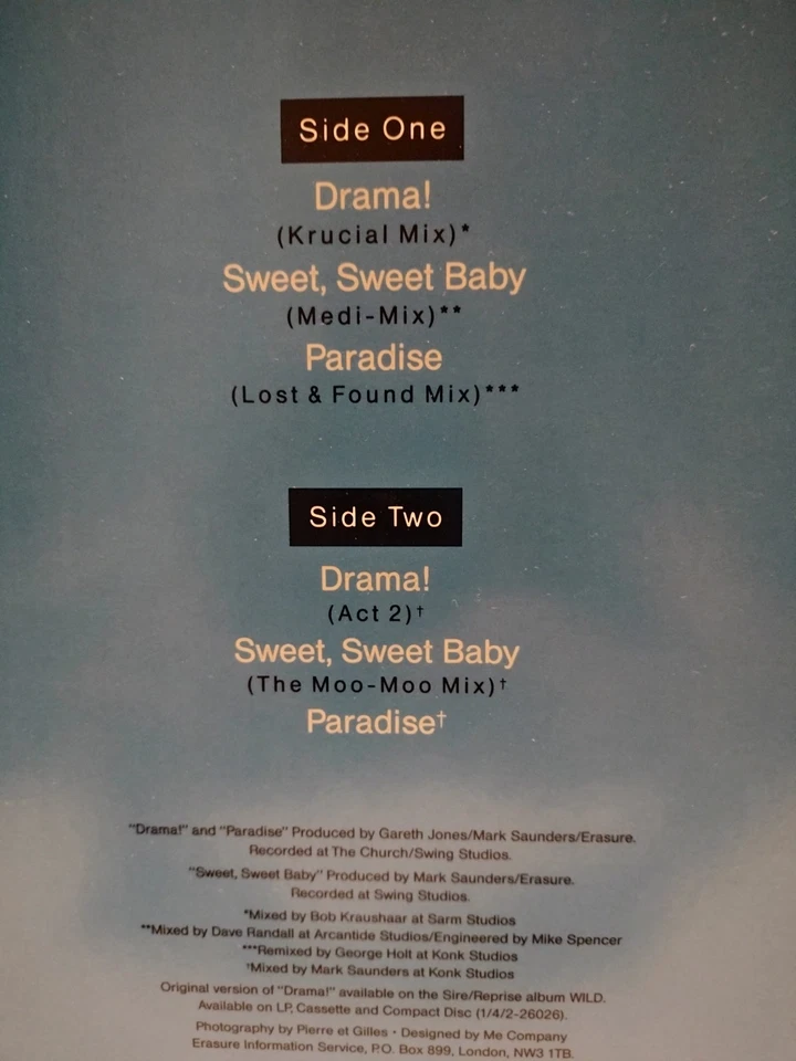 ERASURE Drama! Remixes NM SIRE 12" 6-SONG EP Paradise/Sweet Sweet Baby SYNTH-POP Foto 4 de 4