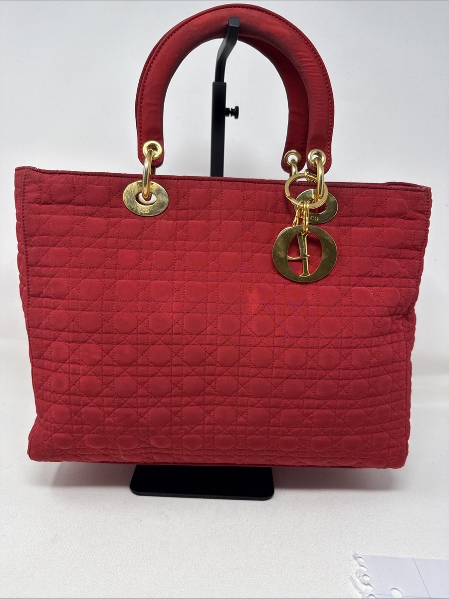 Authentic Dior Lady Dior Cannage Red Nylon Bag Large | eBay