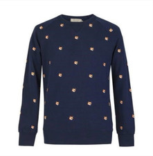 Maison Kitsune All Over Fox Head Embroidery Crewneck Sweatshirt Size XL