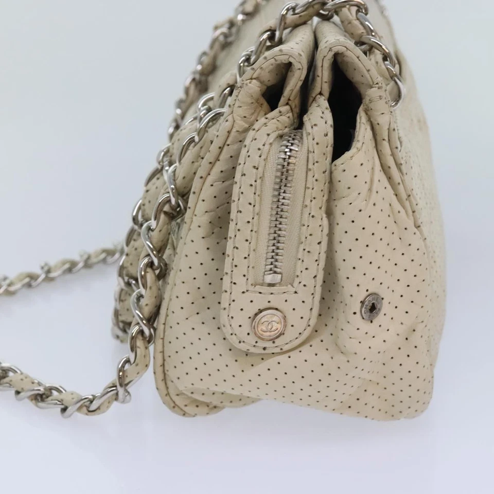 CHANEL цепочка наплечная сумка пробивки кожи белое серебро CC подлинный 91310 - Изображение 3 из 4