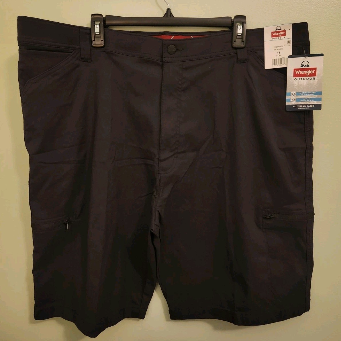 Wrangler Men's 44 Outdoor All Terrain Cargo Shorts BLACK Relaxed Fit #10725