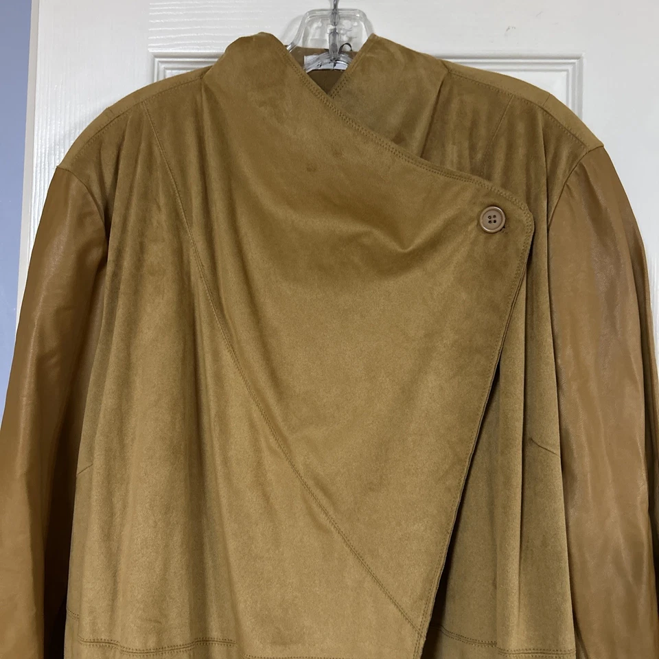 Vintage Di Vita Women Size 2X Faux Suede Wrap Drape Jakett Jacket Butterscotch - Image 2 of 4