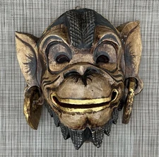 Balinese Monkey Mask carved wood with Dangling Earrings