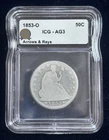 1853-O Seated Liberty Half Dollar 50C Arrows & Rays, ICG AG3