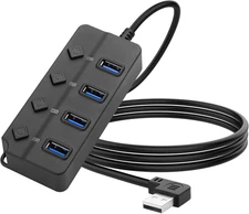 90 Degree USB Hub Splitter YACSEJAO USB 2.0 Data Hub with Individual LED Button 