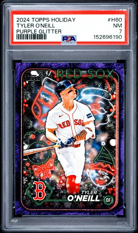 2024 TOPPS HOLIDAY PURPLE GLITTER #H60 TYLER O'NEILL 59/99 PSA 7