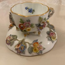 Superb Antique Meissen Applique Hand Painted Gilt Cup Saucer