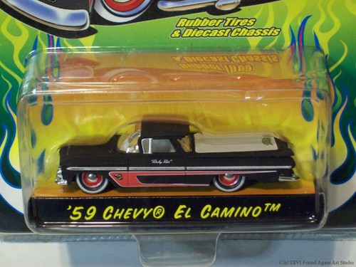 Chevy El Camino 2002 Jada 59 1959 ratas de carretera Rat Rod Hot Rod coche llamas negras nuevo en paquete - Imagen 7 de 7