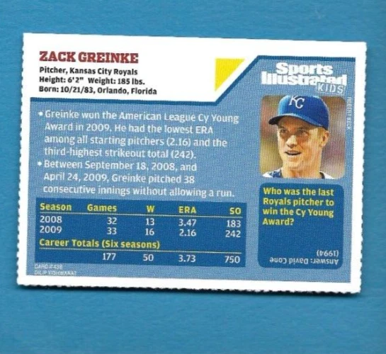 2010 SI Sports Illustrated for Kids ZACK GREINKE Card RC, Kansas City Royal #438 - Image 2 of 2