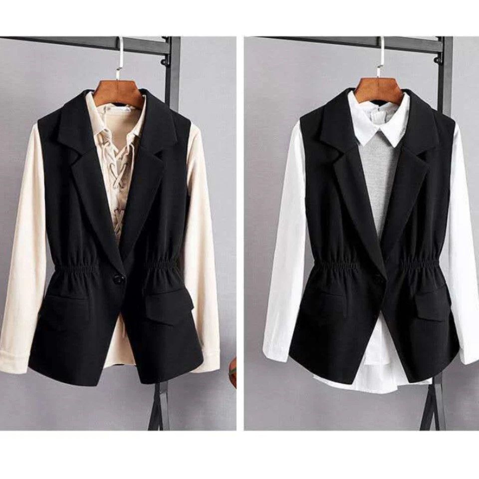 Lady Gilet Vest Waistcoat Top Coat Blazer Vest Sleeveless Tank Smart Casual Chic - Image 3 of 4