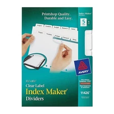 Avery Mini Index Maker Clear Label Dividers 5.5 x 8.5 5 Tabs 1 Set