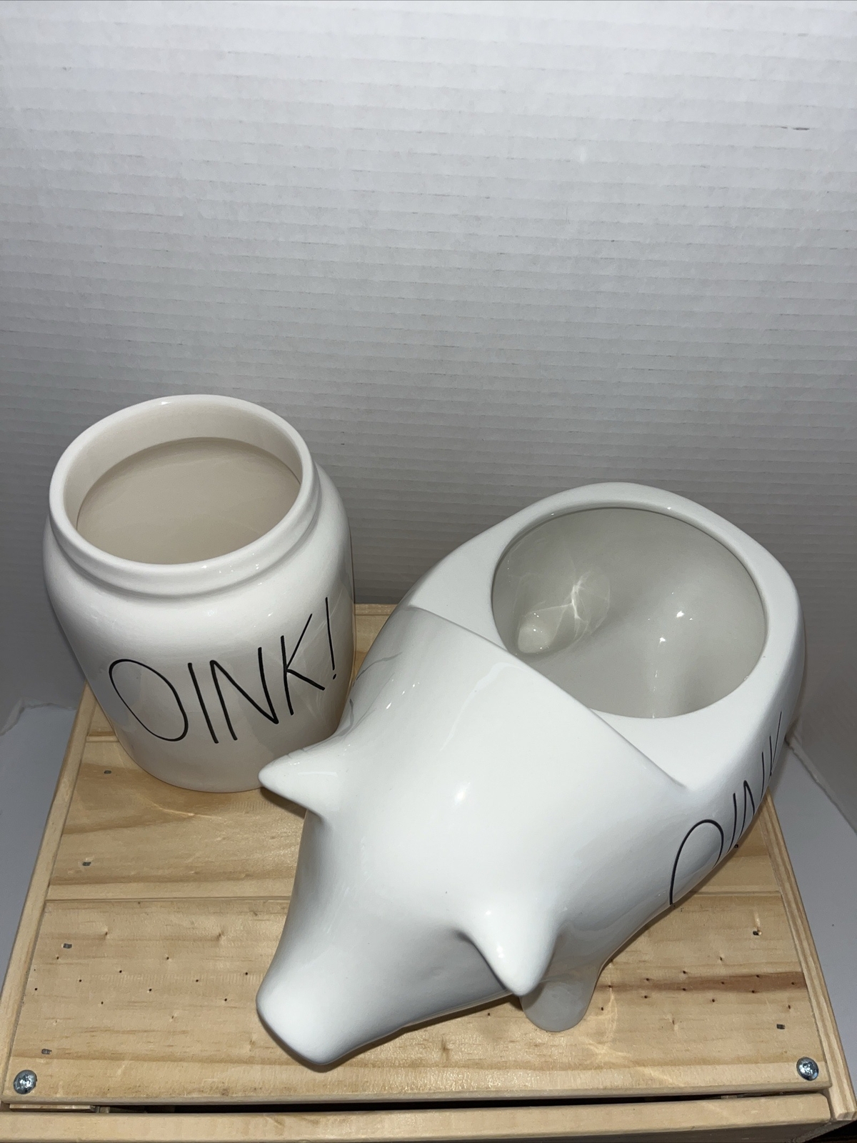 Rae Dunn OINK White Pig Cookie Jar Canister Pig Topper Set Farmhouse