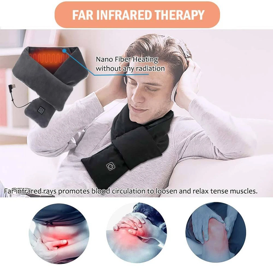 Bufanda eléctrica térmica USB recargable cuello almohadilla térmica calentador de invierno chal envolvente Foto 2 de 4