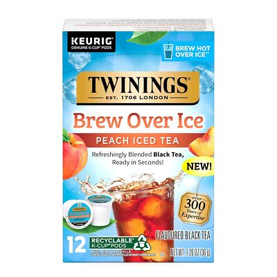 Twinings Brew Over Iced Peach Black Tea K Cups - 12 Count