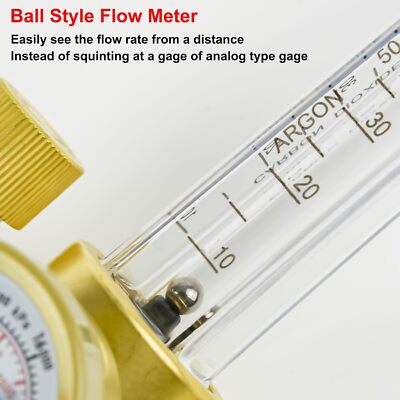 Argon/CO2 Gas Regulator Flowmeter With CGA-580 Inlet – 10-60 SCFH, 0-3500 PSI Gauge, Includes 6.6-Foot Hose For MIG/TIG Welding