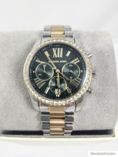 NEW Michael Kors Lexington Crystal Gold Silver Green Unisex Watch MK7303 NWOT