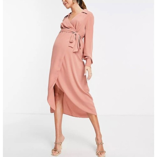 NEW ASOS DESIGN Maternity Wrap Midi Dress in Terracotta Size 4 - Picture 2 of 7