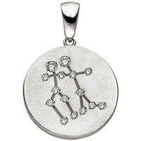AnhäNger Sternzeichen Zwilling 15 Zirkonia 925 Silber Mattiert Rund Halsschmuck