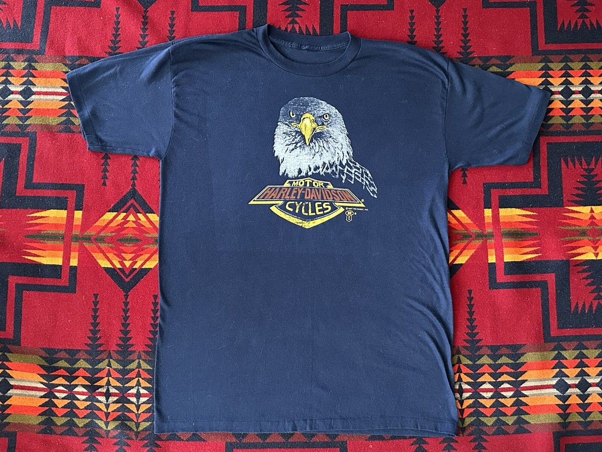 Vintage Harley Davidson Blue Eagle Tee Shirt USA Made Single