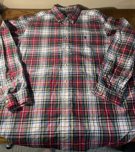 Ralph Lauren Shirt Mens XXL Classic Fit Red/Grn Oxford Tartan Button Down Long