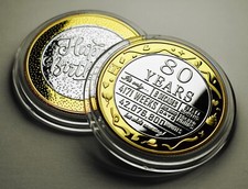 80th Birthday Dual Metal Silver & 24ct Gold Commemorative. Gift/Present Coin 80