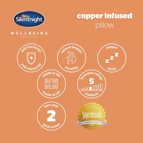 Silentnight Wellbeing Copper Pillow Infused Sleep Enhancing Bed Support Healing - Picture 9 of 9