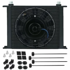 30 ROW ALUMINUM ENGINE TRANS-MISSION OIL COOLER 6AN ADAPTERS ELECTRIC FAN KIT