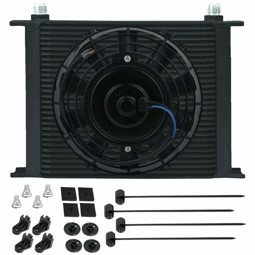 30 ROW ALUMINUM ENGINE TRANSMISSION OIL COOLER 6AN ADAPTERS ELECTRIC