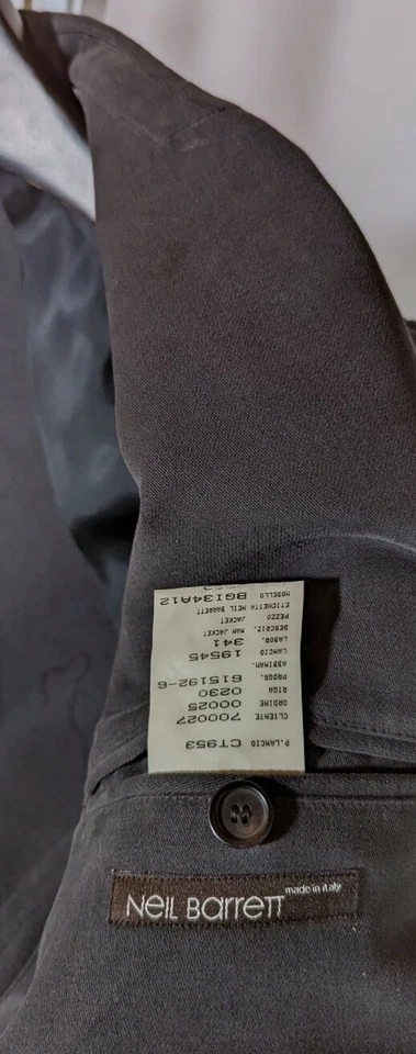 Chaqueta Blazer Neil Barrett Otoño 2012 Pasarela Gris Pizarra Moleskin 36" Pecho Italia Foto 4 de 4