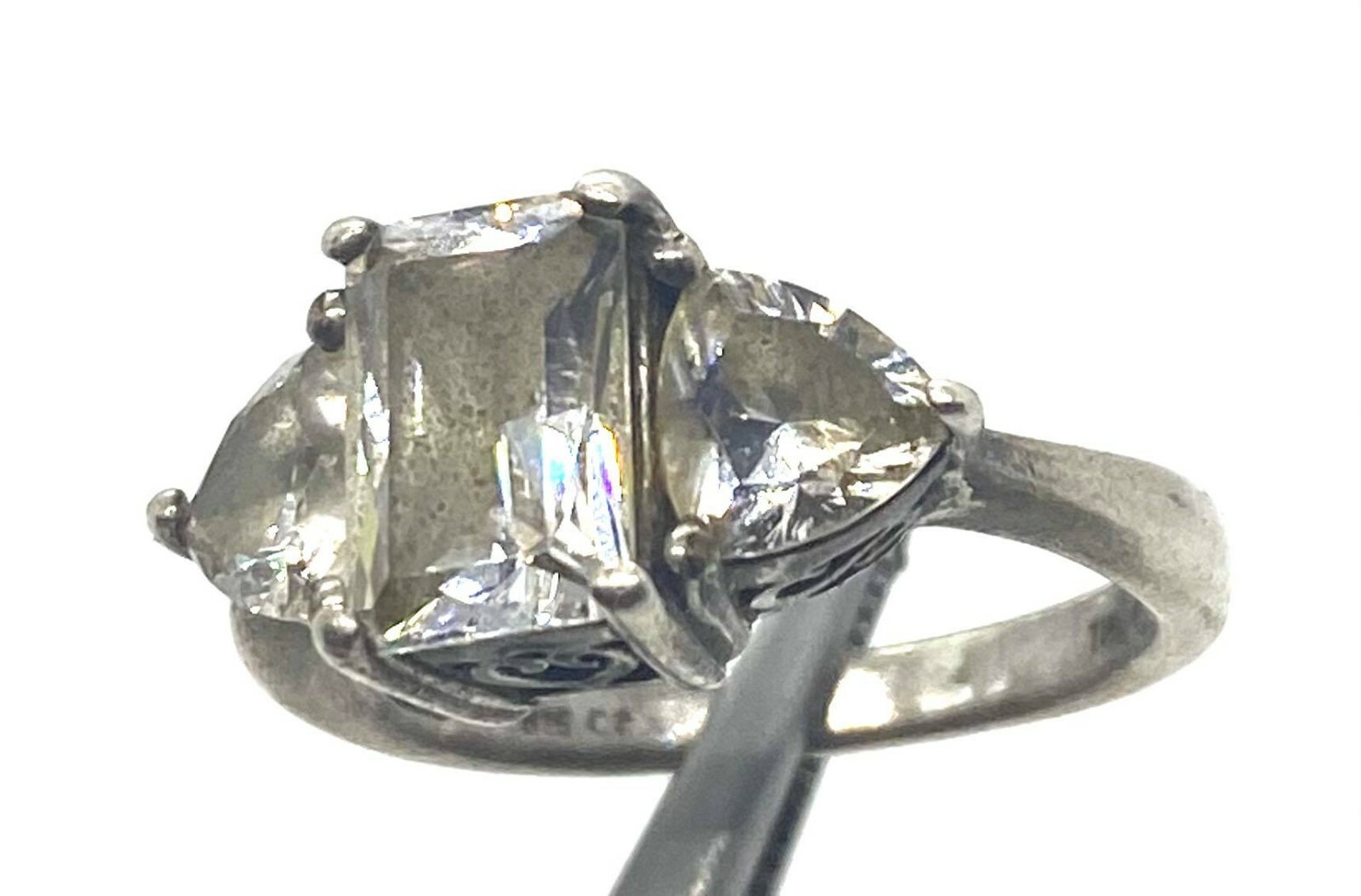 Classic Simple CZ White Silver Statement Ring Siz… - image 3