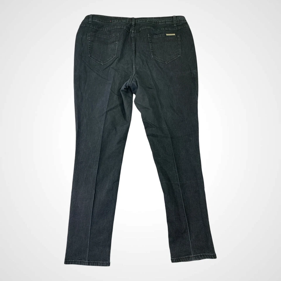 Pantalones de mezclilla Ashley Stewart para mujer 20 W (42x32) negros promedio ajustados elásticos lavado oscuro Foto 2 de 4